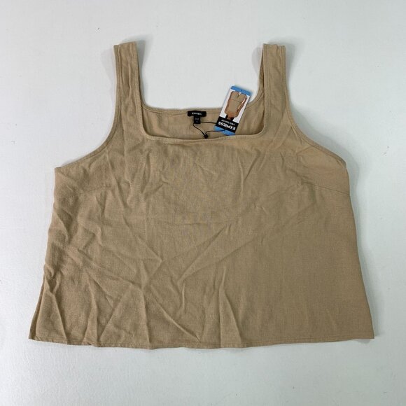 Express Women's Top L Beige Linen Blend Square Neck Tank Top Size L - Picture 2 of 6